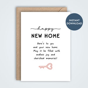 New Home Card, gefeliciteerd wenskaart, minimalistische housewarmingkaart, afdrukbaar, doe-het-zelf, direct downloaden, 5 x 7