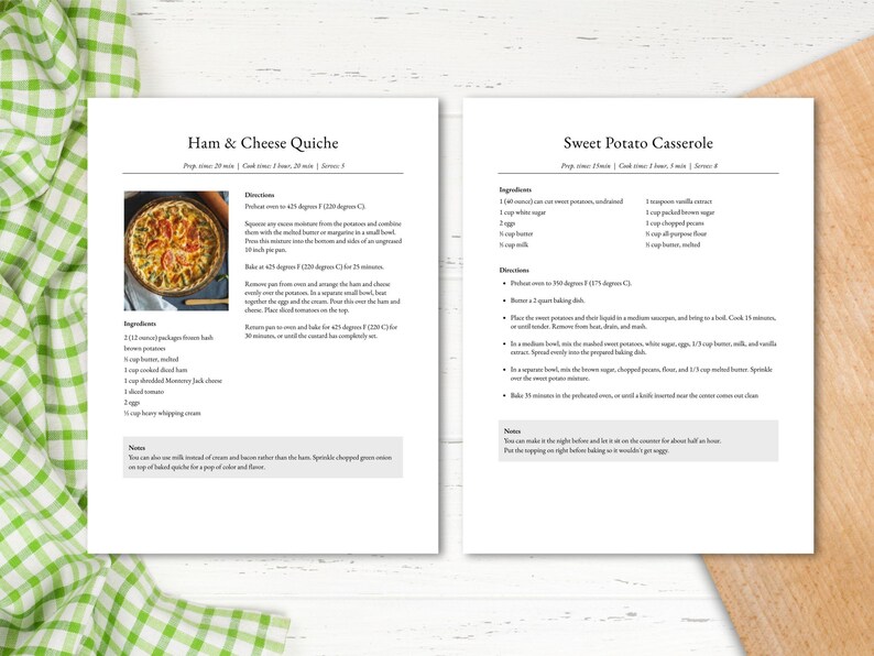 Modello di ricetta per MS Word, Google Docs, Mac Apple Pages, modello di ricettario modificabile, modello di ricetta classica, A4, lettera, modello Canva immagine 2