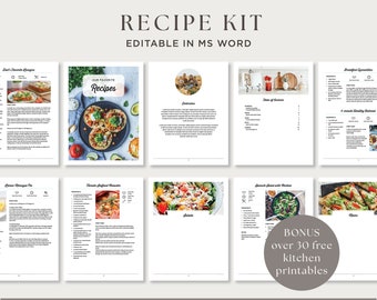 Recipe Book Template, Editable Recipe Book in Word, Recipe Cookbook Template, Recipe Template for Word, Editable Recipe Template, Printable