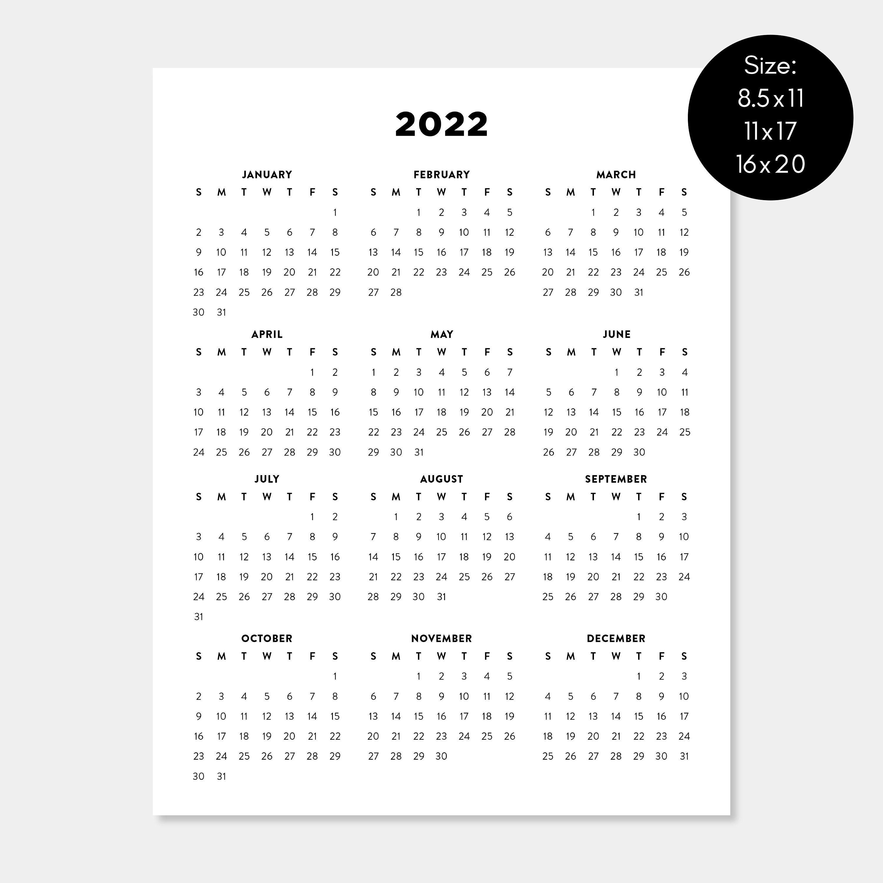 2022 Minimalist Printable Calendars 2022 Simple Year Planner Etsy