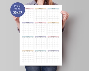 2027 Printable Wall Calendar, 33x47 Portrait Minimalist Planner, 12-Month Overview, Large Vertical Year Calendar
