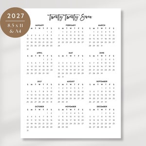 2027 Printable Calendar, 2027 Planner, 2027 Office Calendar, Letter 8.5x11 and A4 Calendar, Instant Download, Digital Calendar, Minimalist