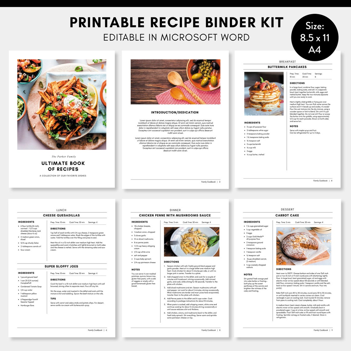 Printable Recipe Book Kit Editable Recipe Binder Template Etsy