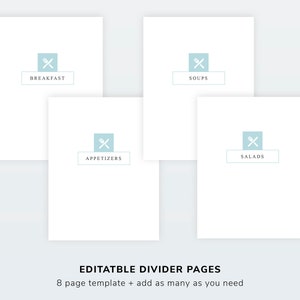 Editable Recipe Binder Kit, Cover Spines and Dividers, Printable Recipe ...