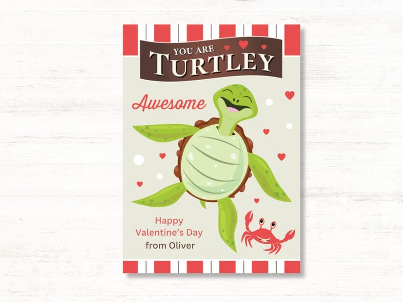 You're Awesome Valentine, Classroom Valentine Tag, Cute Turtle Card ...