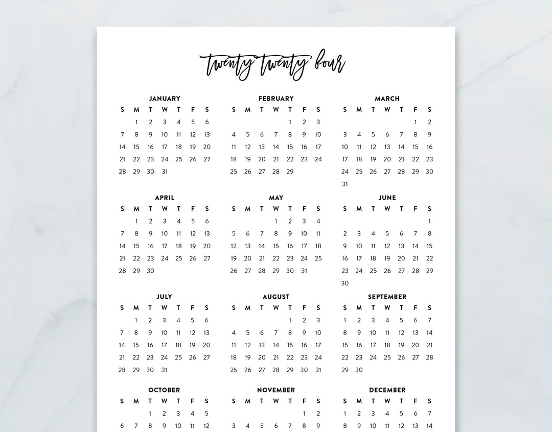 2024 Script Printable Calendar 2024 Letter Planner 2024 Etsy