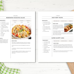 Modello di ricetta di 4 pagine, libro di ricette stampabile, modello di ricetta modificabile Word, Mac Pages, Google Docs, Canva, modello di libro di cucina pulito e semplice immagine 3