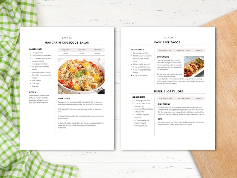 Modello di ricetta di 4 pagine, libro di ricette stampabile, modello di ricetta modificabile Word, Mac Pages, Google Docs, Canva, modello di libro di cucina pulito e semplice immagine 3