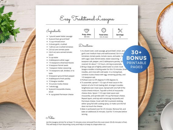 MS Word Recipe Template, Printable Recipe Cookbook, Editable Recipe Page, Apple Pages, Google Docs, Canva Recipe Template, Instant Download