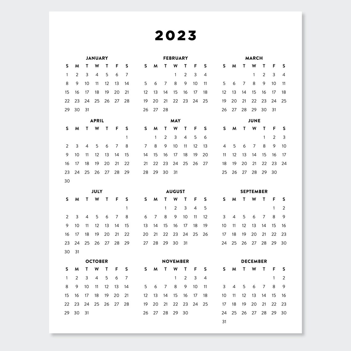 2023 Minimalist Letter Printable Calendar 2023 Simple Etsy