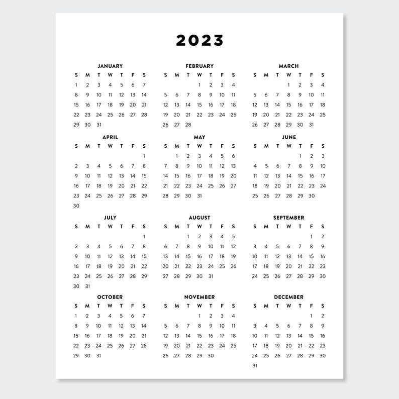 2023 Minimalist Letter Printable Calendar 2023 Simple Etsy