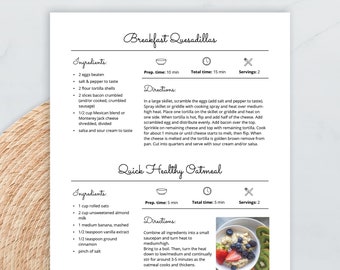 2 Recipes Page Template for Short Recipes, MS Word Recipe Template, Google Docs Template, Editable Recipe Pages, Printable Cookbook Template