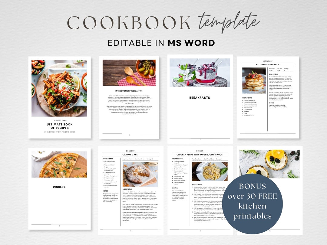 Editable MS Word Template, Printable Recipe Binder Kit, Instant ...