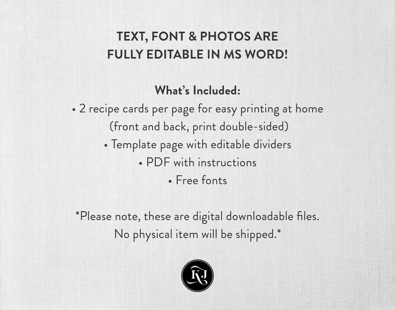 4x6 and 5x7 Recipe Card Template, Recipe Card MS Word Template, Printable Recipe Cards, Recipe Page, Editable Recipe Cards and Dividers image 10