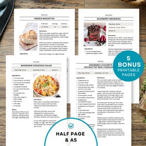 Half Letter and A5 Recipe Template, 4 Page Cookbook Template, Editable Recipe Pages, Kitchen Mini Binder, MS Word Recipe Book, Apple Pages