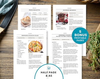 Half Letter and A5 Recipe Template, 4 Page Cookbook Template, Editable Recipe Pages, Kitchen Mini Binder, MS Word Recipe Book, Apple Pages