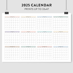 2025 Wall Calendar, 2025 Large Printable Calendar, 2025 Pastel Calendar, 2025 Calendar Landscape, 2025 Monthly Calendar, Big Wall Planner