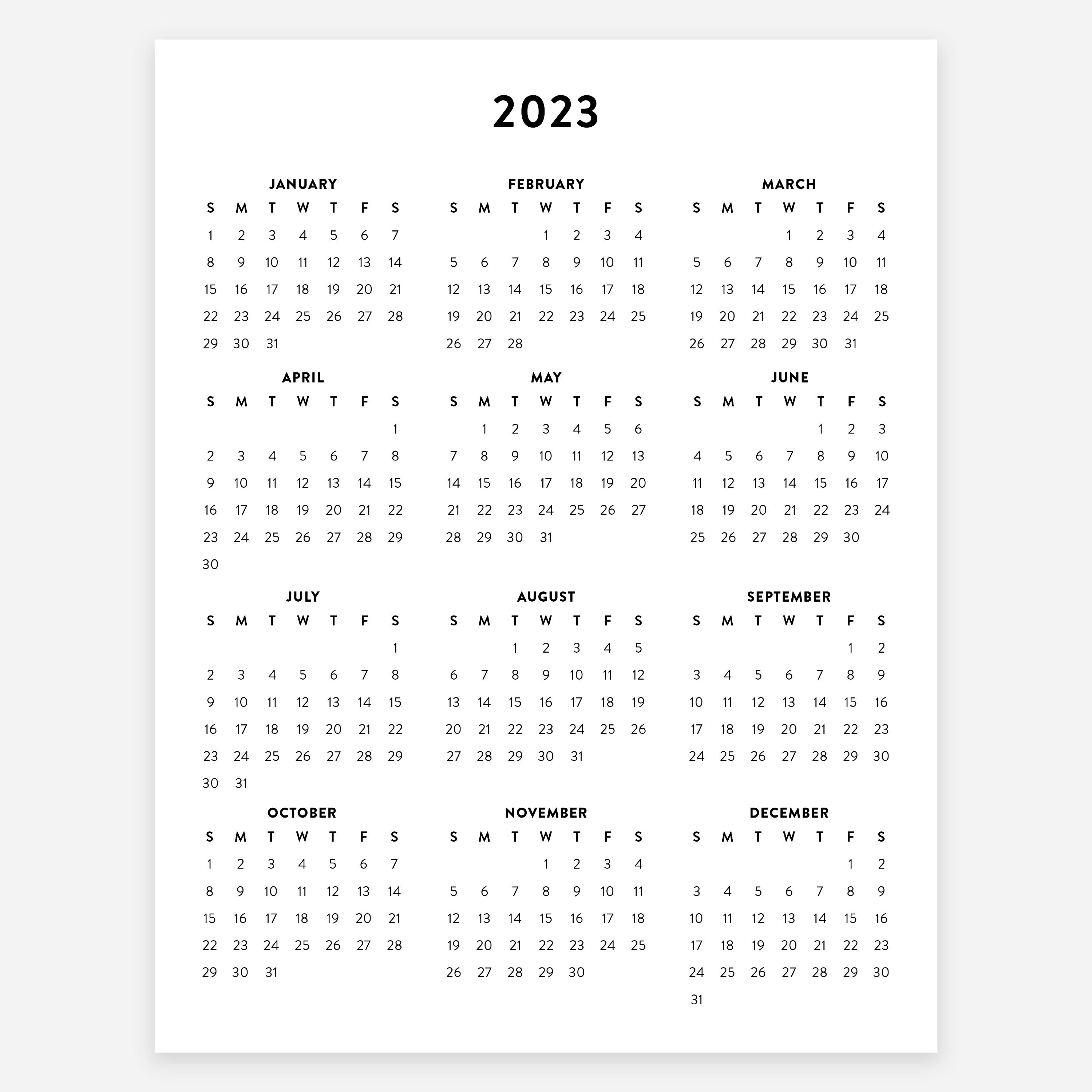 Cool 2023 Calendar 2023 Minimalist Letter Printable Calendar 2023 Simple | Etsy Canada