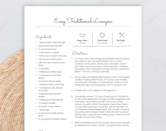 MS Word Recipe Template, Printable Recipe Cookbook, Editable Recipe Template, Apple Pages, Google Docs Recipe Template, Instant Download