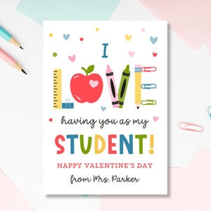Étiquette imprimable de la Saint-Valentin pour l'école, J'aime t'avoir comme carte d'étudiant, Saint-Valentin pour la classe, carte de Saint-Valentin modifiable pour les étudiants, DIY