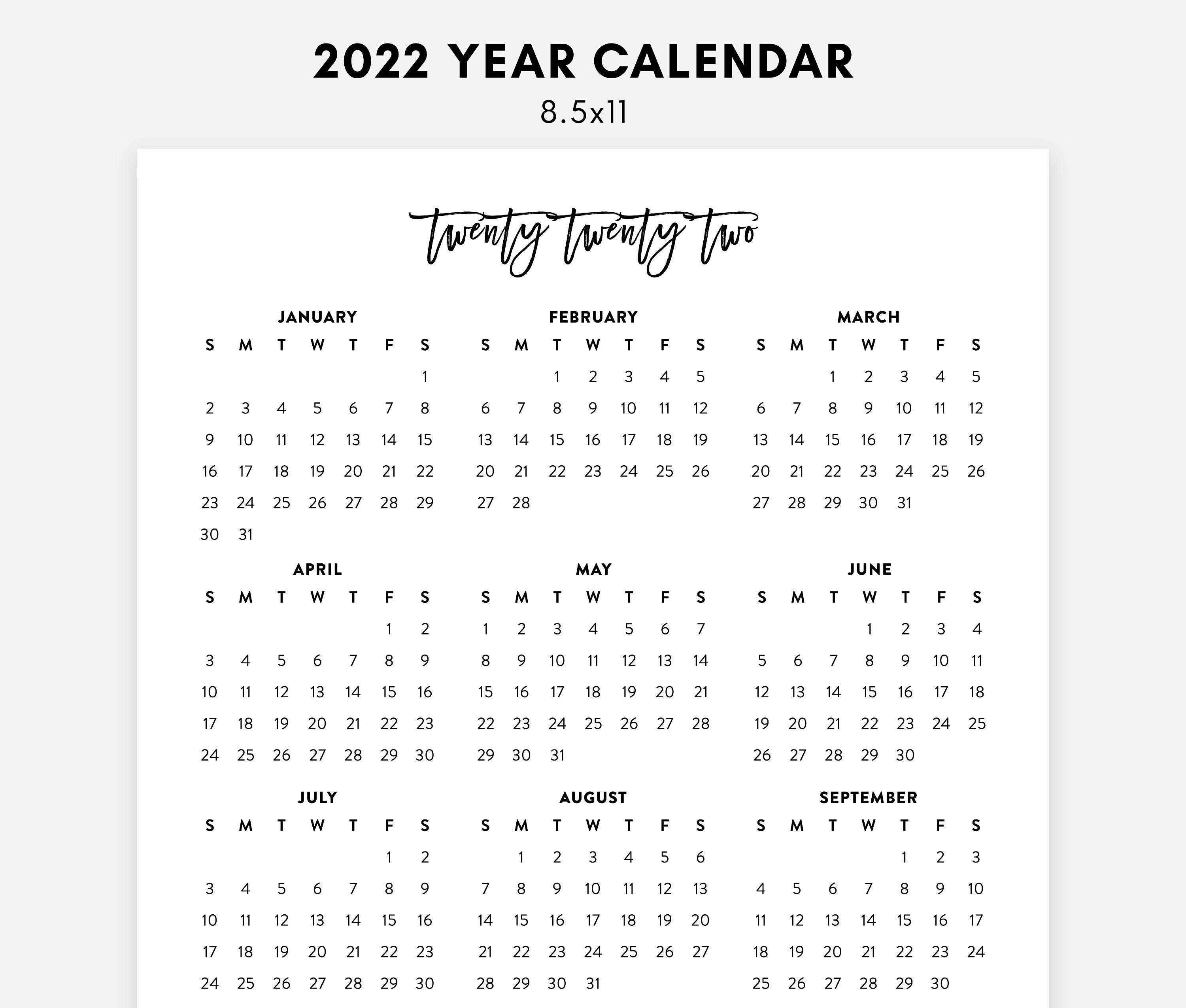 2022 letter printable calendar 2022 simple calendar 2022 etsy australia