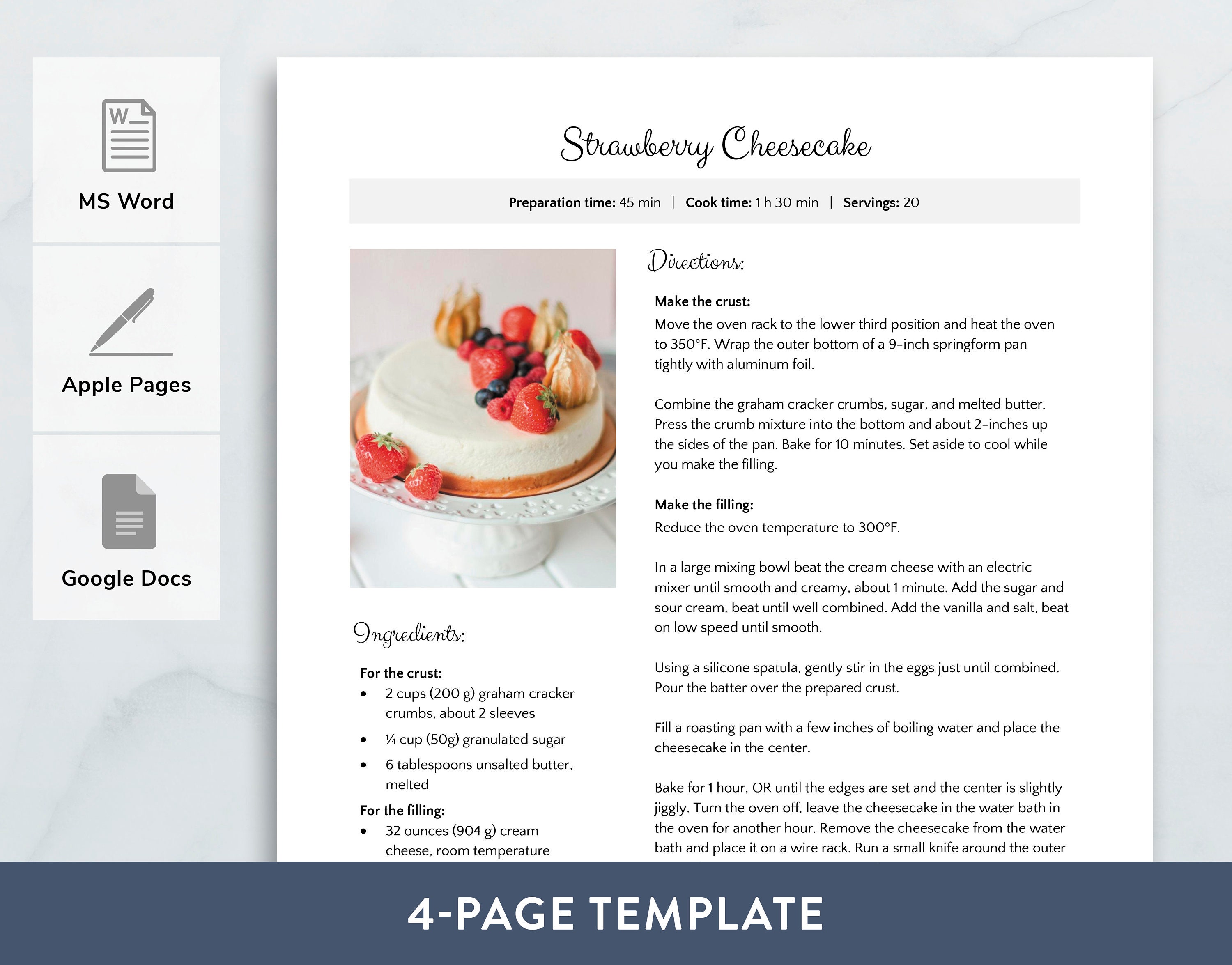 Google Docs Recipe Template Editable Recipe Pages Cookbook Etsy