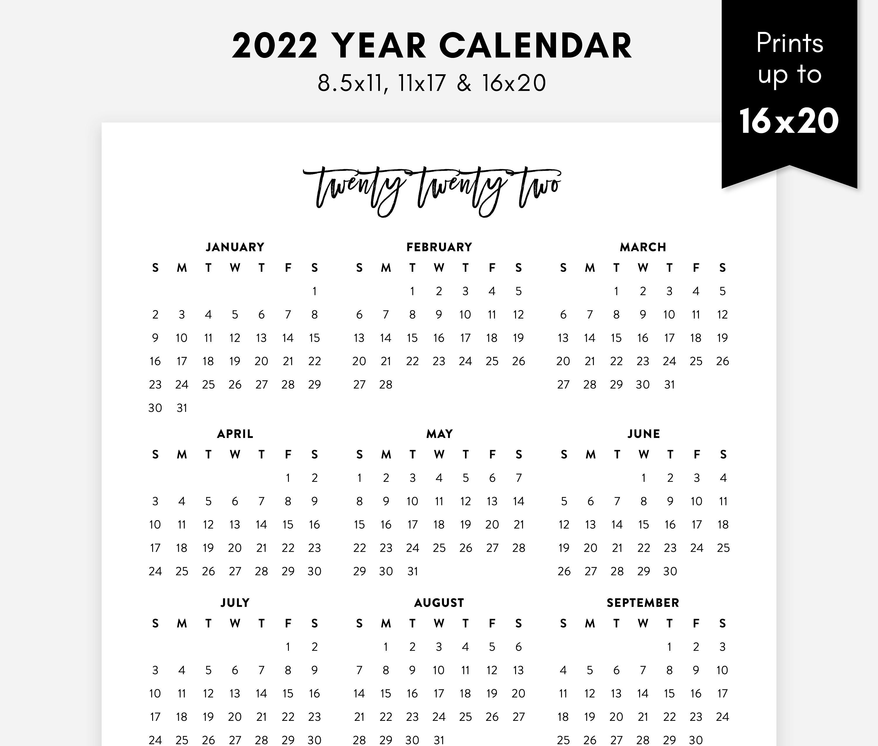 2022 printable calendars 2022 wall planner 2022 desk etsy