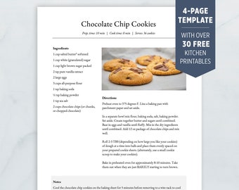 Recipe Template for MS Word, Google Docs and Mac Apple Pages, Editable Cookbook Template, Classic Recipe Template, A4, Letter, Binder Pages