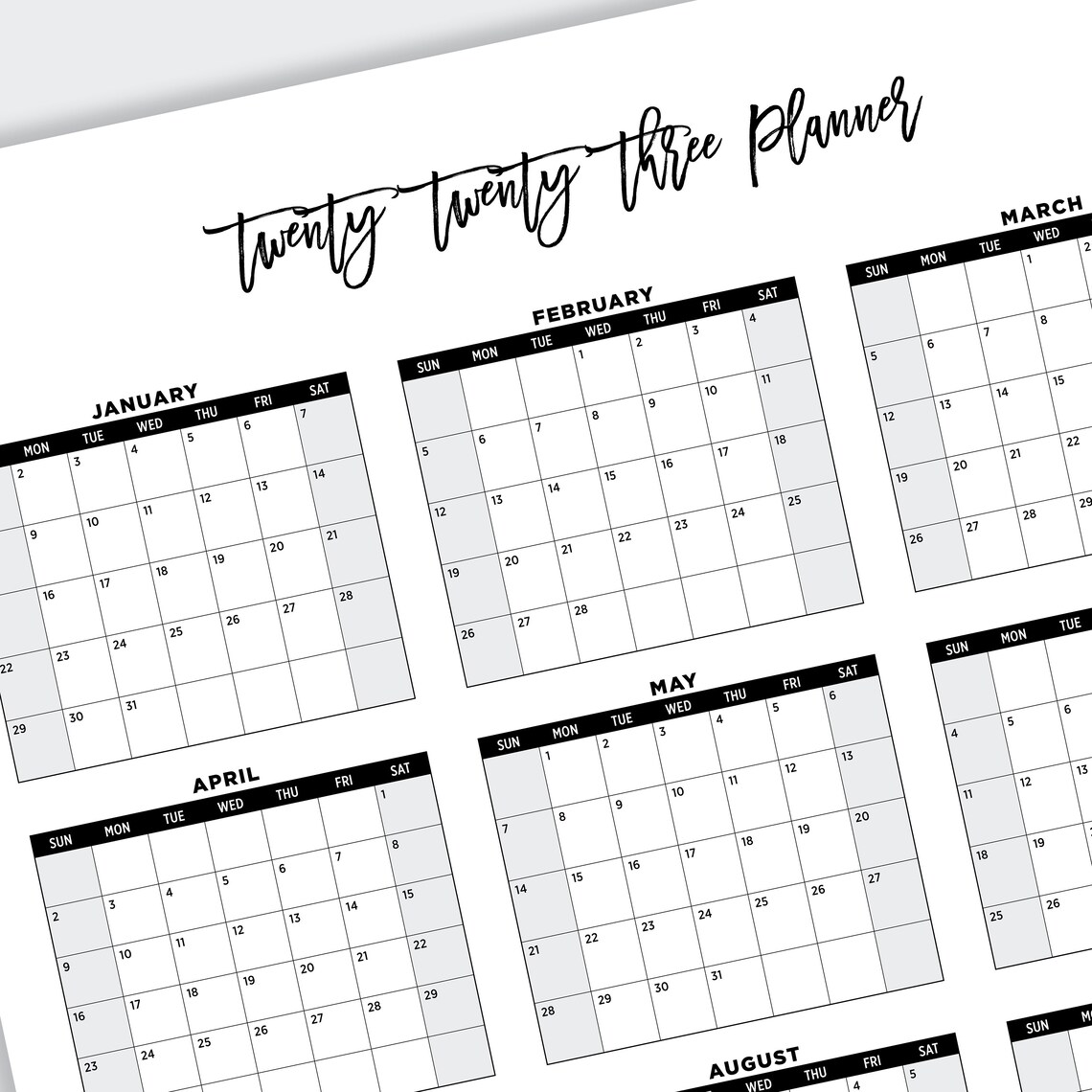 2023 Minimalist Printable Calendars 2023 Simple Planner 2023 Etsy 