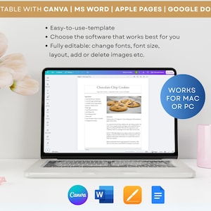 Modello di ricetta per MS Word, Google Docs, Mac Apple Pages, modello di ricettario modificabile, modello di ricetta classica, A4, lettera, modello Canva immagine 6