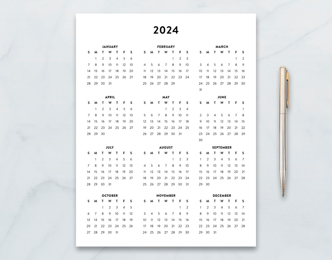 2024 Minimalist Letter Printable Calendar 2024 Simple Etsy Canada