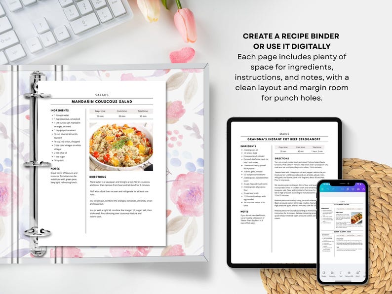 Modello di ricetta di 4 pagine, libro di ricette stampabile, modello di ricetta modificabile Word, Mac Pages, Google Docs, Canva, modello di libro di cucina pulito e semplice immagine 6