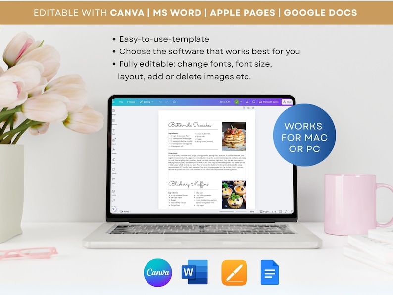 Editable Recipe Template for Short Recipes, Printable Recipe Page, 2 ...