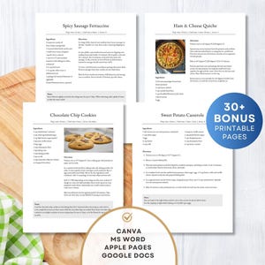 Modelo de receita para MS Word, Google Docs, Mac Apple Pages, modelo de livro de receitas editável, modelo de receita clássico, A4, carta, modelo Canva