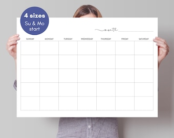 Blanco afdrukbare kalender, grote ongedateerde wandkalender, 8 x 11, 18 x 24, 24 x 36, 27 x 40, zondag- en maandagstart, digitale download