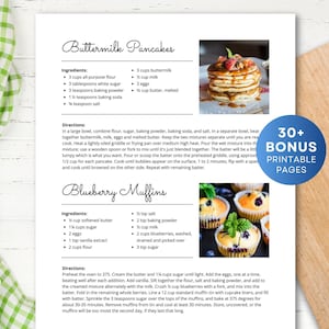 Modelo de receita editável para receitas curtas, página de receita para impressão, modelo de 2 receitas por página, MS Word, Google Docs, Canva, Apple Pages