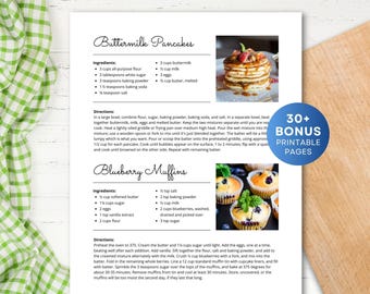 Editable Recipe Template for Short Recipes, Printable Recipe Page, 2 Recipes per Page Template, MS Word, Google Docs, Canva, Apple Pages