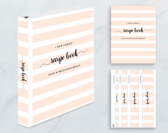 Printable Recipe Binder Cover, Black Kitchen Binder Page, Cookbook Cover and Spines, Digital Download, Kitchen Recipe Book Binder Cover