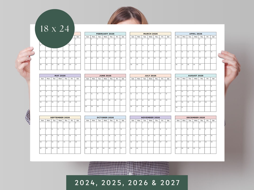 Wall Calendar, 2024, 2025, 2026, 2027, Large Printable Calendars