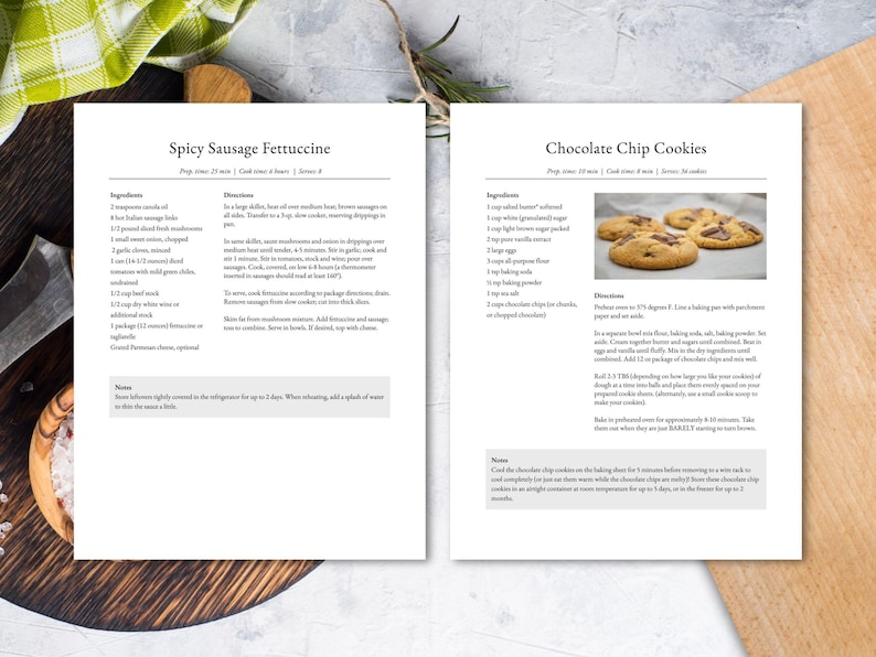 Modello di ricetta per MS Word, Google Docs, Mac Apple Pages, modello di ricettario modificabile, modello di ricetta classica, A4, lettera, modello Canva immagine 3