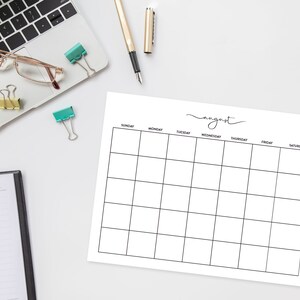 Blank Printable Monthly Calendar, Undated Calendar, Large Wall Planner ...