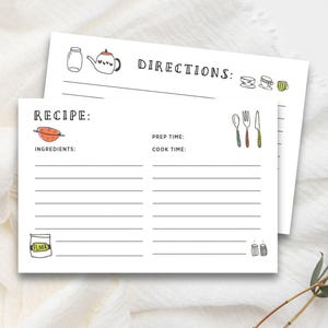 Tarjeta de receta imprimible con líneas, plantilla de tarjeta de receta de 4x6, tarjeta dibujada a mano, tarjeta de receta de cocina ilustrada, escrita a mano, descarga instantánea