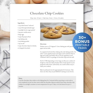 Editable Recipe Template, Printable Recipe Page, Classic Recipe Template, MS Word, Apple Pages, Google Docs, Canva Recipe Template, Simple