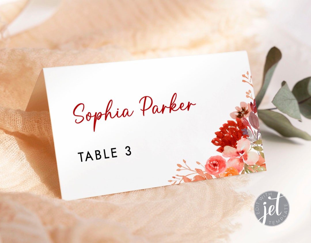 Editable Table Place Cards, Flat and Folded Name Cards, Printable ...