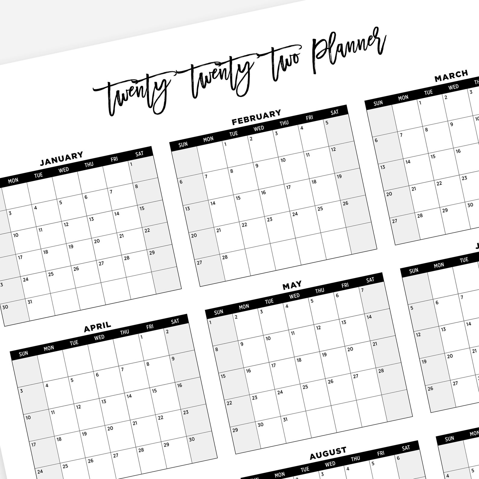 2022 Printable Large Calendar 2022 Simple Wall Calendar 2022 Etsy Canada