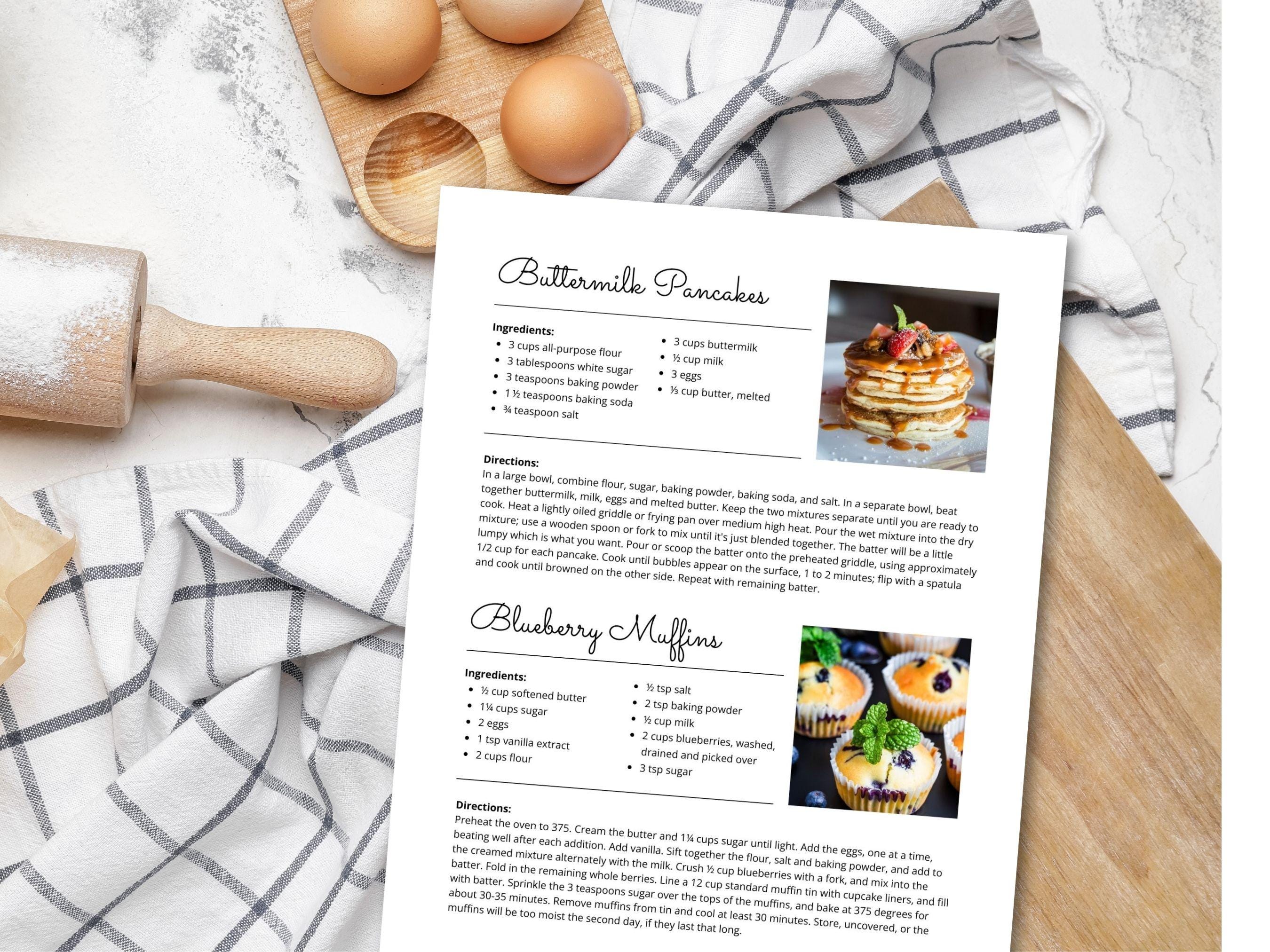 Editable Recipe Template for Short Recipes, Printable Recipe Page, 2 ...