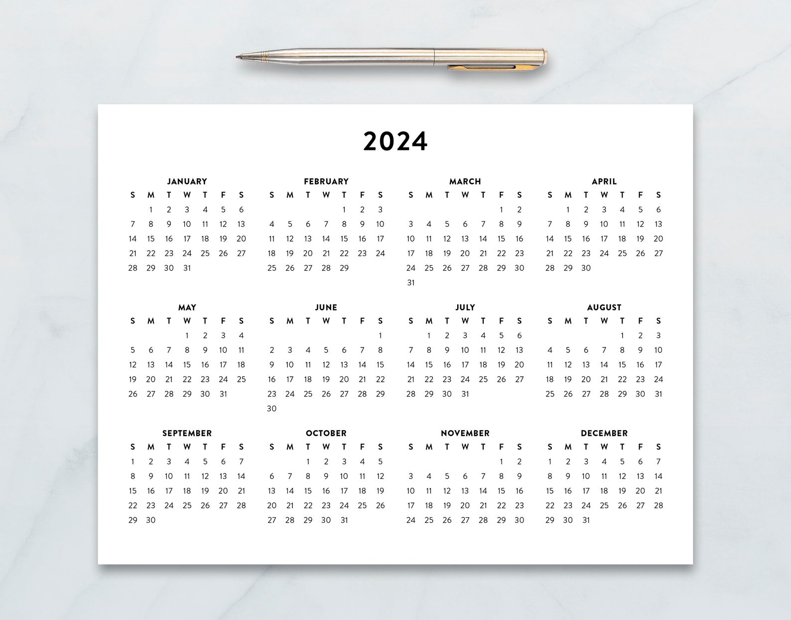 2024 Minimalist Letter Printable Calendar 2024 Simple Etsy Canada