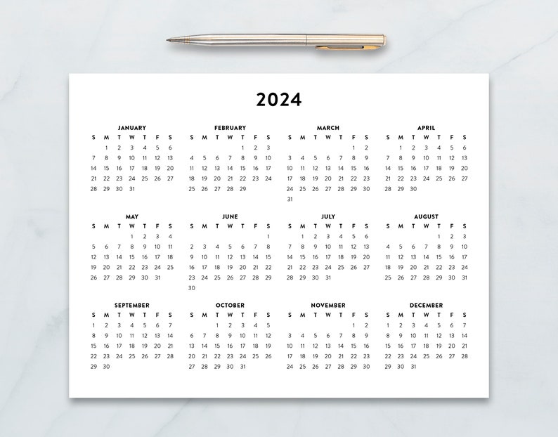 2024 Minimalist Letter Printable Calendar 2024 Simple Etsy
