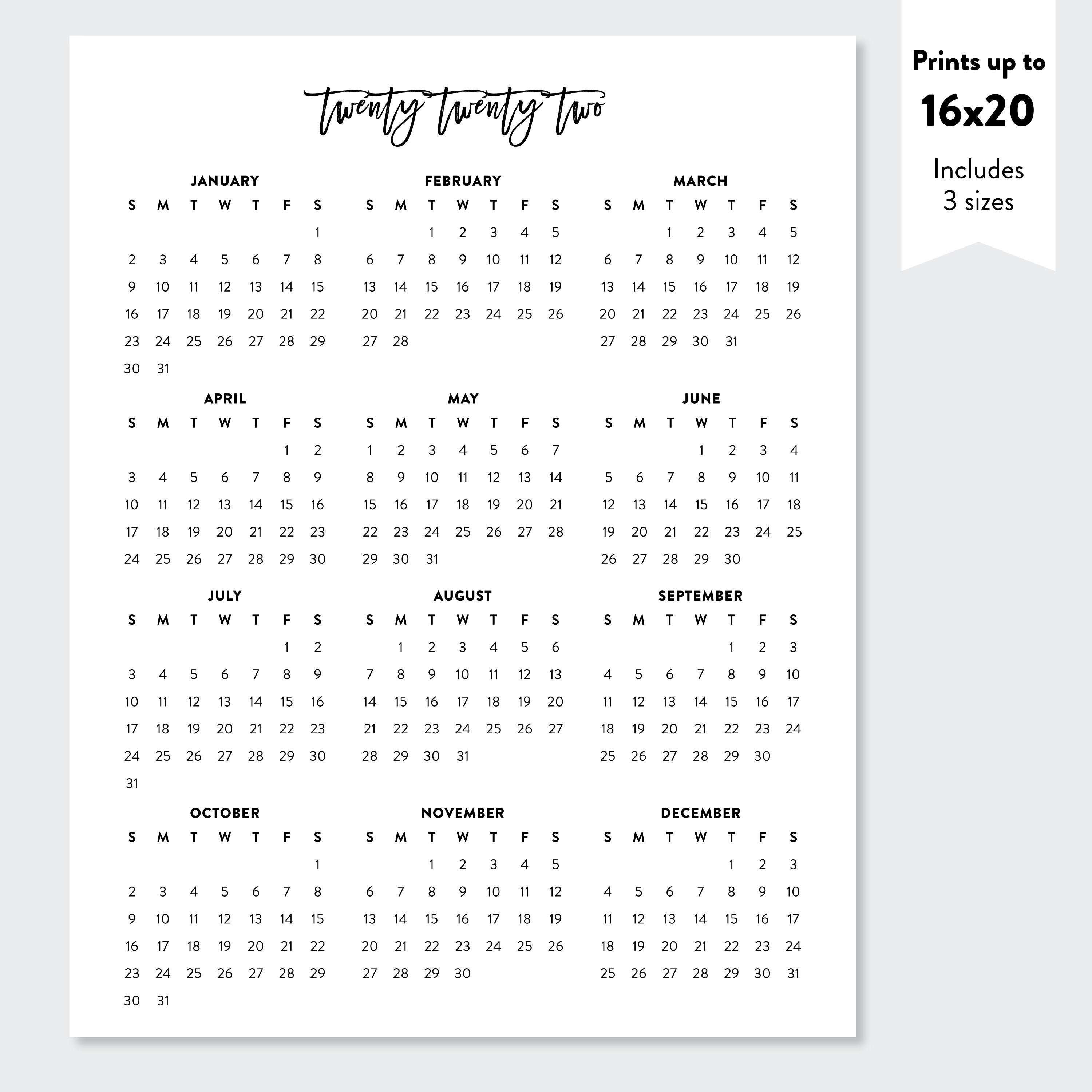 2022 Druckbare Kalender 2022 Jahresplaner 2022