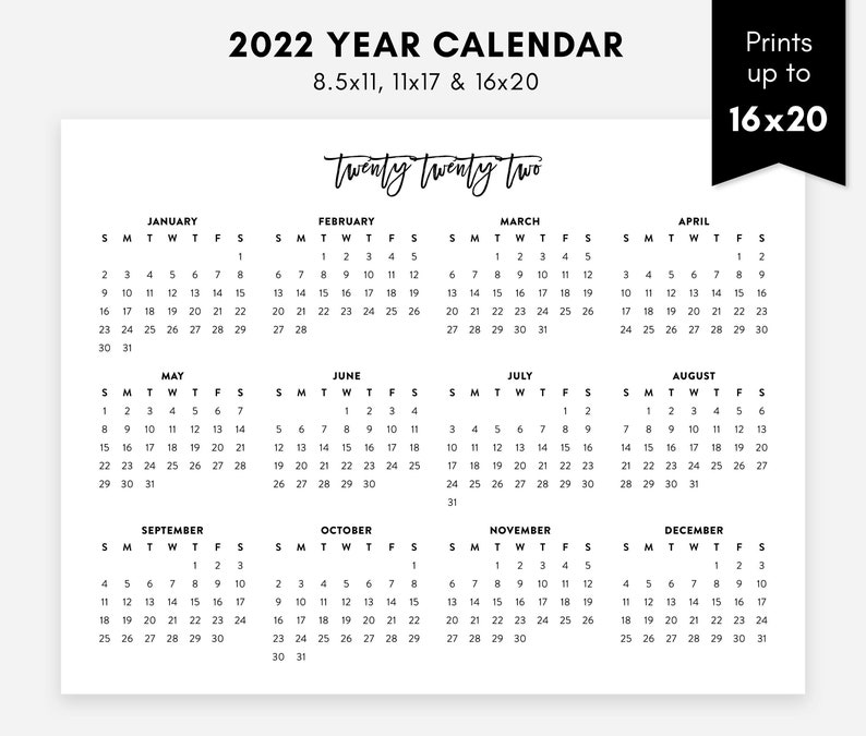 2022 Printable Calendar 2022 Landscape Calendar 2022 Wall Etsy Canada